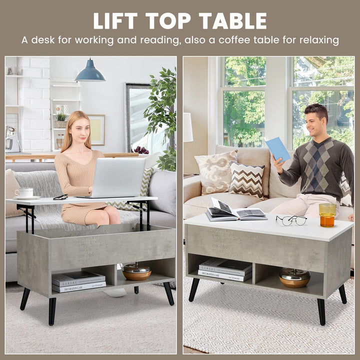 Giantex Lift Top Coffee Table, Modern Cocktail Table w/Hidden Compartment &amp; 2 Open Shelves