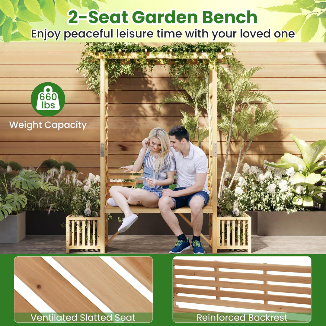 Giantex Outdoor Bench with Garden Arbor &amp; 2 Planter Boxes