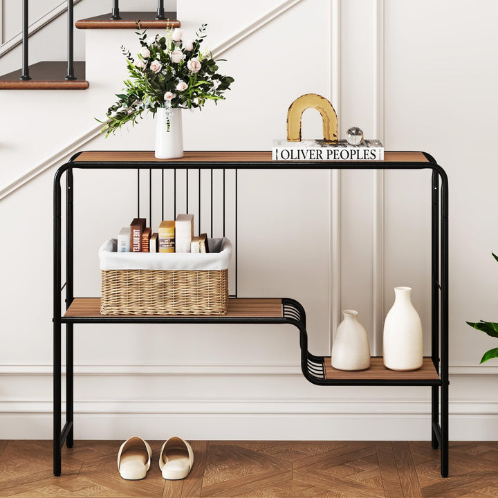 Giantex 2-Tier Console Table, 35.5" Narrow Entryway Table w/Irregular Storage Shelves &amp; Metal Frame