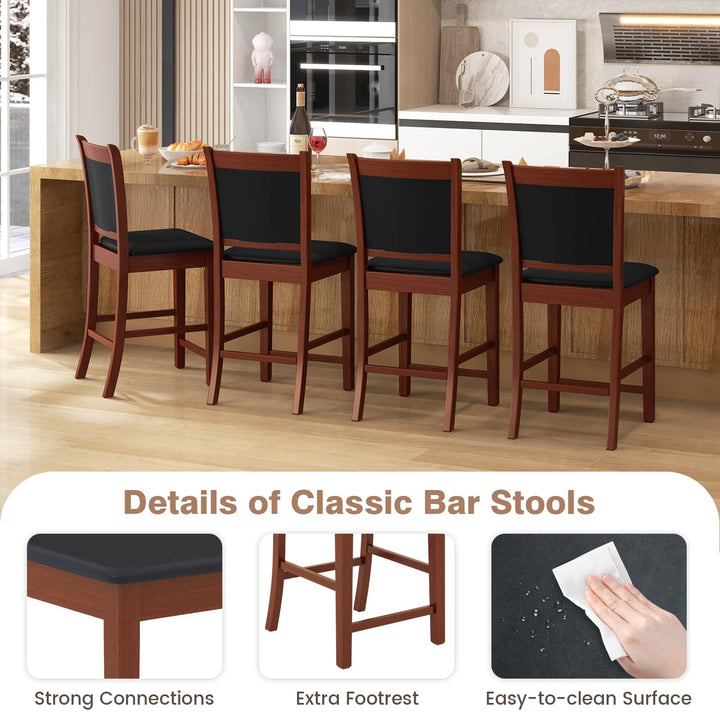 Giantex 24.5" Bar Stools Set of 2, Upholstered Counter Height Bar Stools w/Faux Leather Cushion &amp; Footrest