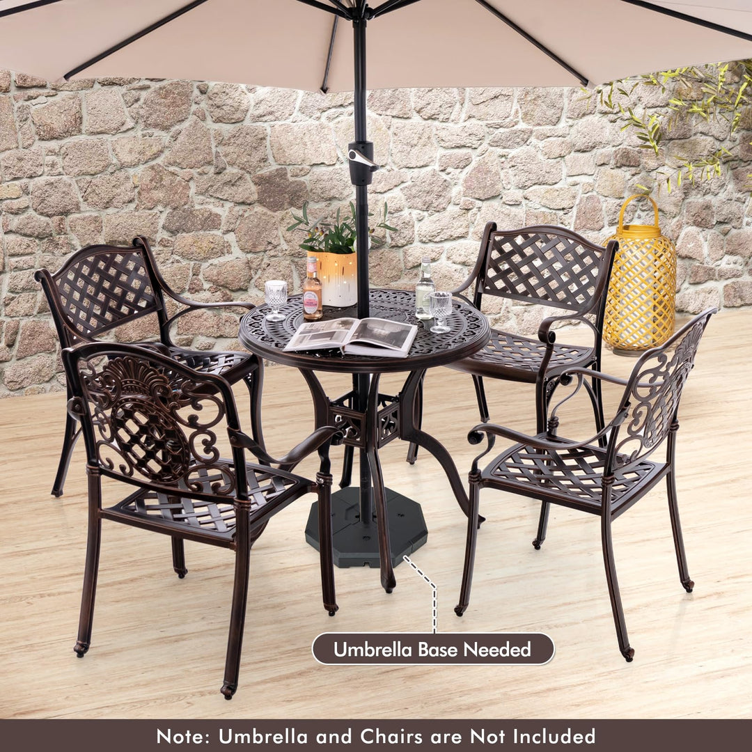 Giantex 31.5" Patio Bistro Table, Cast Aluminum Table Side Table with 2" Umbrella Hole &amp; Adjustable Footpads
