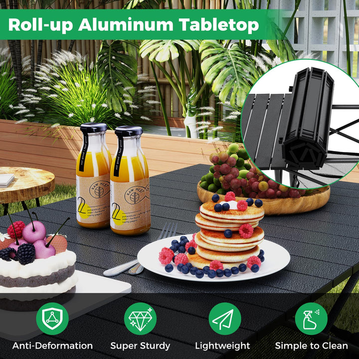 Giantex Folding Camping Table Portable Picnic Table w/Aluminum Roll-up Tabletop &amp; Mesh Basket