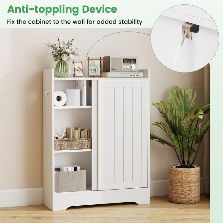 Giantex Bathroom Slim Storage Cabinet w/2 Sliding Doors &amp; Adjustable Shelves