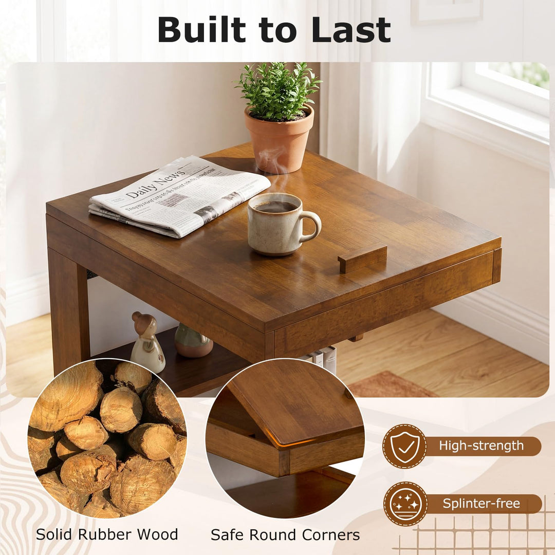 Giantex C-Shaped End Table with Wheels w/Adjustable Desktop