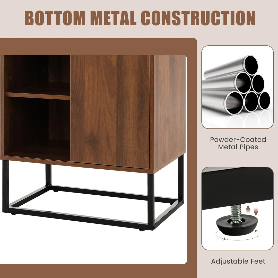 Giantex Wine Bar Cabinet, Small Sideboard Buffet Cabinet with Tempered Glass Top, Adjustable Feet &amp; Shelf, Sliding Door
