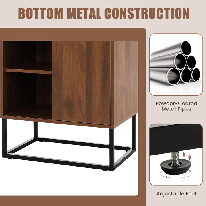 Giantex Wine Bar Cabinet, Small Sideboard Buffet Cabinet with Tempered Glass Top, Adjustable Feet &amp; Shelf, Sliding Door