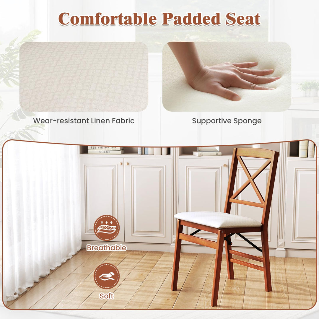 Giantex Folding Dining Chairs Set of 2/4, Modern Kitchen Chairs w/Padded Seat &amp; Cross Backrest