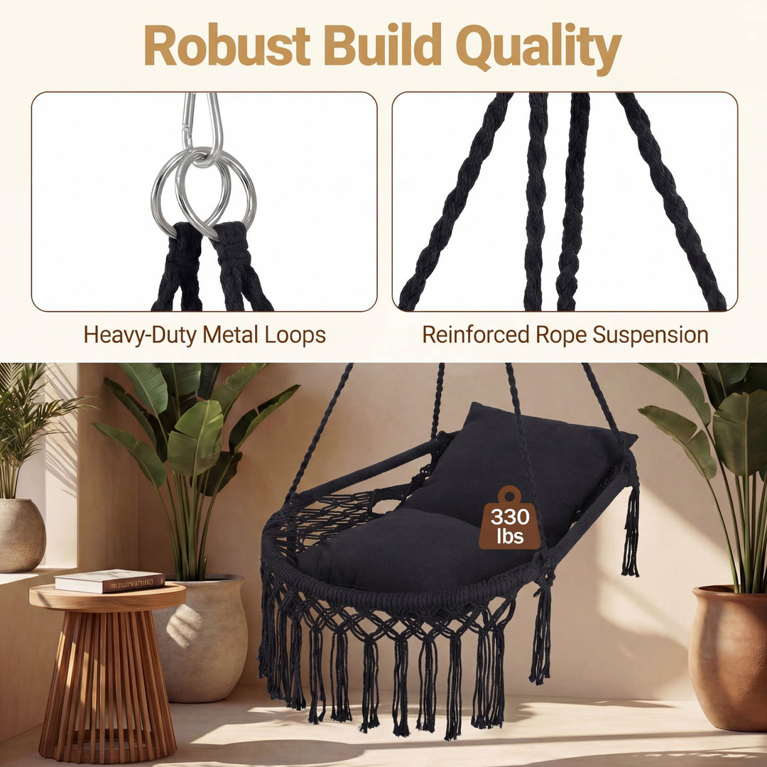 Giantex Macrame Hammock Chair w/Removable Cushions &amp; Sturdy Metal Ring