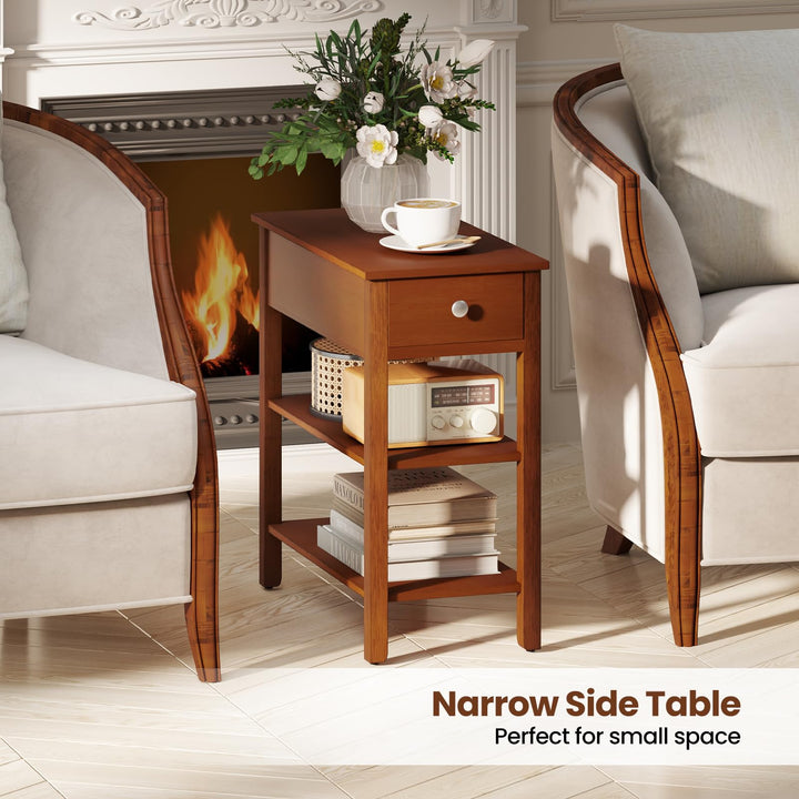 Ginatex Narrow Side Table Small End Tables with Drawer &amp; Open Storage Shelves