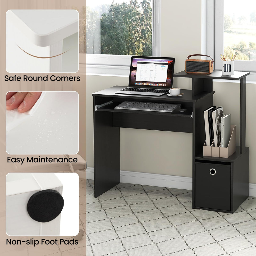 Giantex Computer Desk with Keyboard Tray, Compact Home Office Desk with Fabric Drawer &amp; Storage Shelf