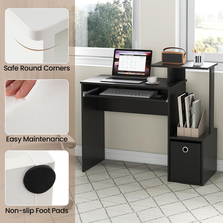 Giantex Computer Desk with Keyboard Tray, Compact Home Office Desk with Fabric Drawer &amp; Storage Shelf