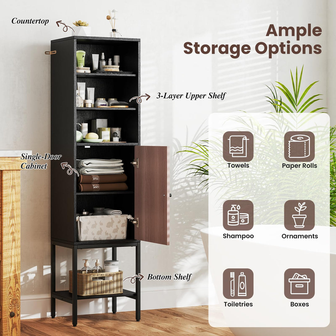 Giantex 57” Tall Bathroom Storage Cabinet, Bathroom Floor Cabinet with Door, Adjustable Shelves &amp; Foot Pads