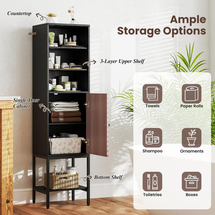 Giantex 57” Tall Bathroom Storage Cabinet, Bathroom Floor Cabinet with Door, Adjustable Shelves &amp; Foot Pads