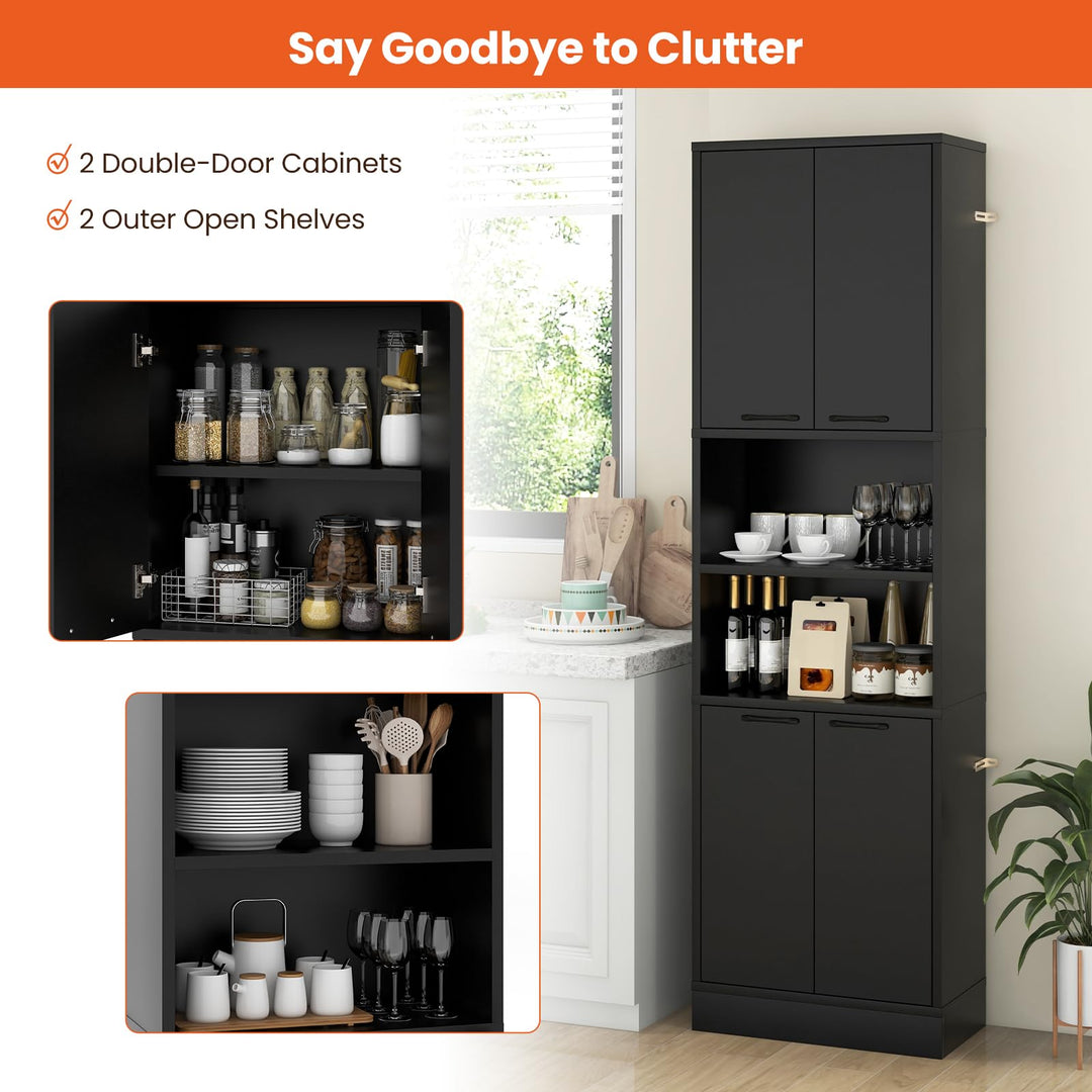 Giantex Kitchen Pantry Cabinet, 75” Tall Freestanding Cupboard with Doors &amp; Shelves