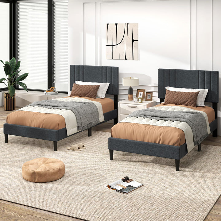 Giantex Queen/Full/Twin Size Modern Upholstered Platform Bed Frame with Vertical Channel Tufted Headboard