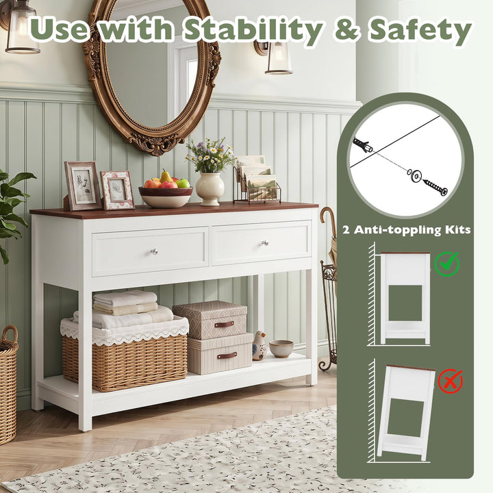 Giantex 47" Farmhouse Console Table with 2 Drawers Storage