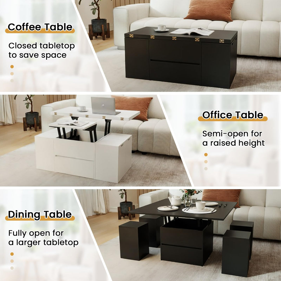Giantex 40" Lift Top Coffee Table with 4 Storage Stools