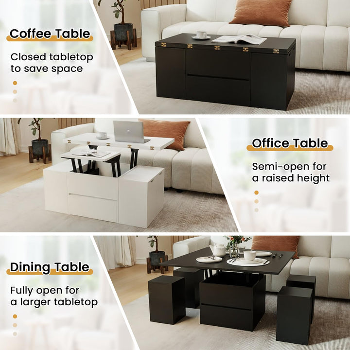 Giantex 40" Lift Top Coffee Table with 4 Storage Stools