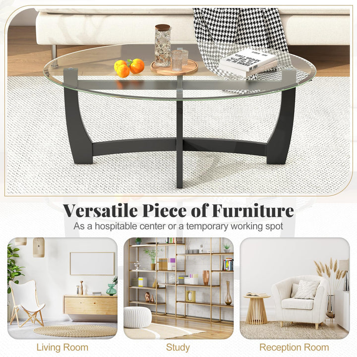 Giantex Glass Coffee Table, 48" Oval Accent Tea Table with Tempered Glass Top &amp; Solid Wood Structure