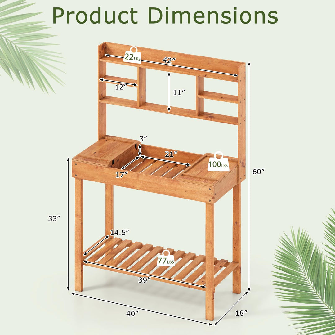 Giantex Outside Solid Wood Potting Table with Flip-up Tabletop