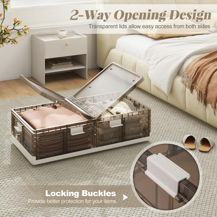 Giantex 26.5Gal Under Bed Storage Containers, 2/4 Pack Stackable Rolling Plastic Storage Boxes with Wheels &amp; Lids