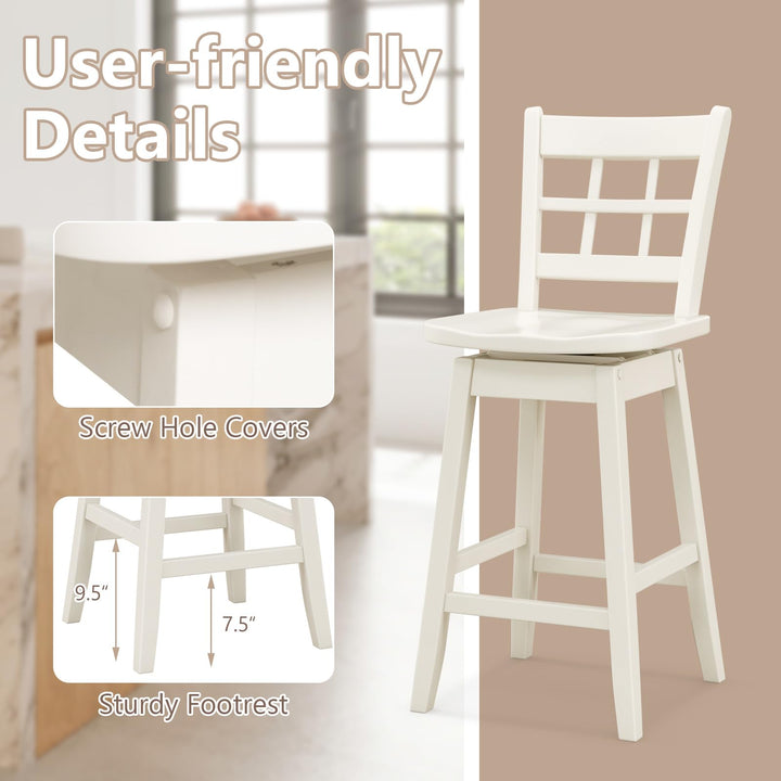 Giantex Bar Stools, Farmhouse Swivel Barstools with 6-Grid Hollow Back &amp; Ergonomic Contoured Seat