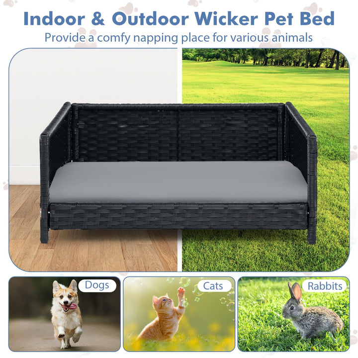 Giantex Wicker Dog Bed, Raised Woven Rattan Pet Bed Sofa Couch w/Waterproof &amp; Washable Cushion