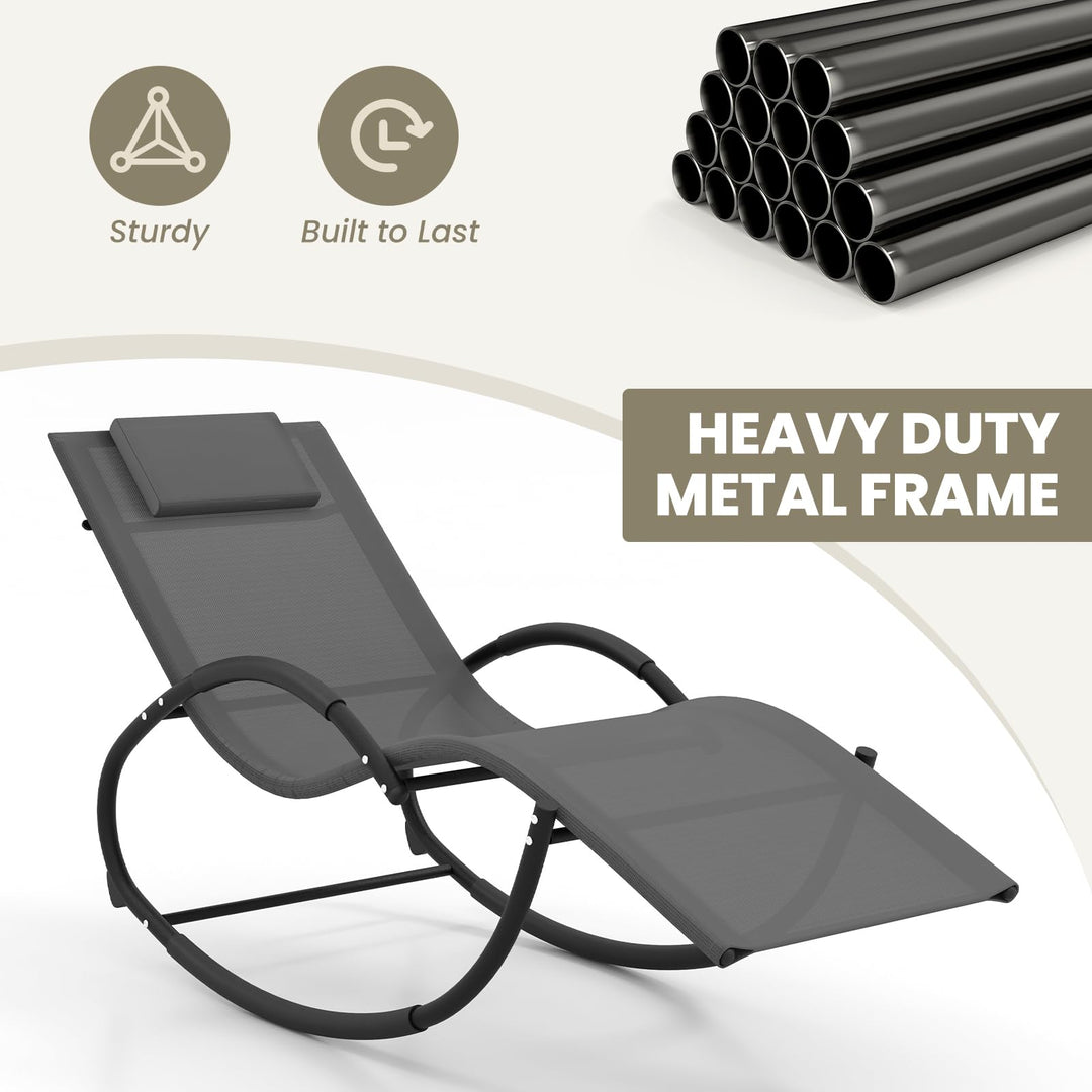 Giantex Outdoor Rocking Lounge Chair, Zero Gravity Rocking Chair with Removable Headrest, Breathable Backrest &amp; Seat