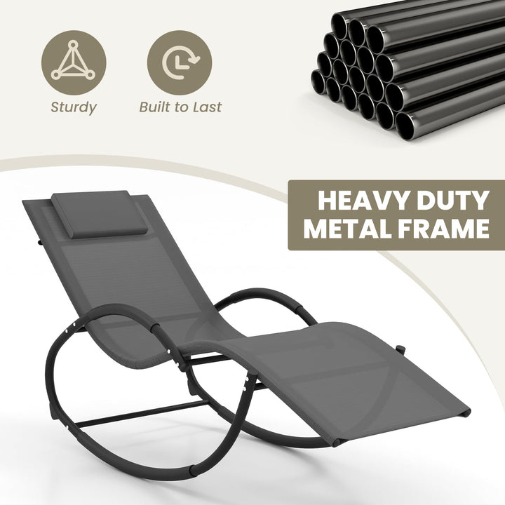 Giantex Outdoor Rocking Lounge Chair, Zero Gravity Rocking Chair with Removable Headrest, Breathable Backrest &amp; Seat