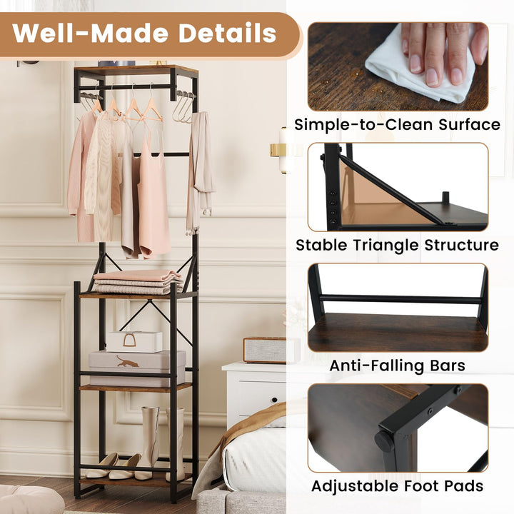 Giantex Freestanding Coat Rack with 4 Storage Shelves and 6 Hooks