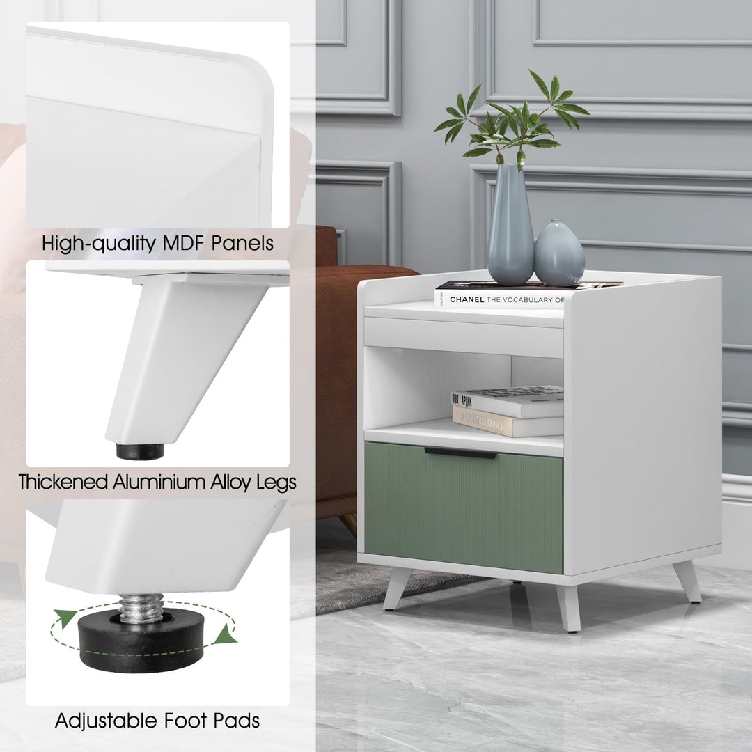 Giantex Nightstand with Drawer, 3-Tier Bedside Table with Storage Drawer &amp; Open Compartment