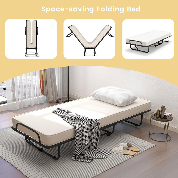 Giantex Folding Bed with Mattress for Adults, 75" x 31" Cot Size Portable Rollaway Bed with Sturdy Metal Frame
