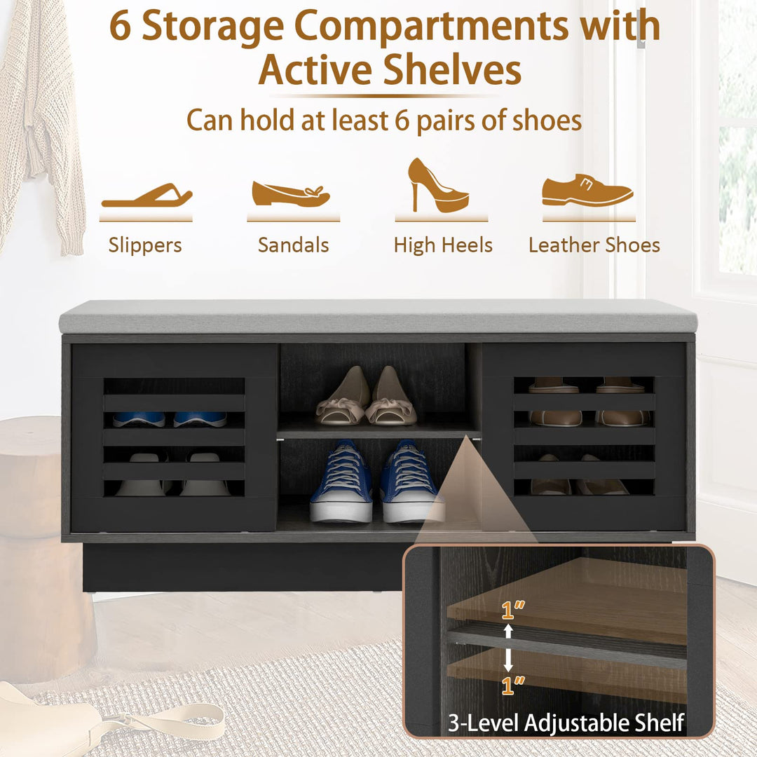 Giantex Entryway Shoe Storage Bench - Shoe Rack w/Seat Cushion &amp; 6 Storage Compartments