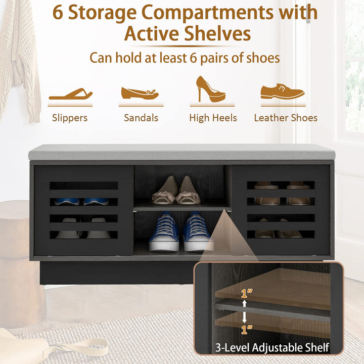 Giantex Entryway Shoe Storage Bench - Shoe Rack w/Seat Cushion &amp; 6 Storage Compartments