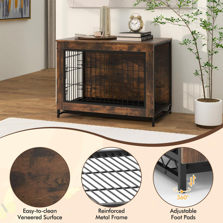 Giantex Dog Crate Furniture - Dog Kennel Side Table with Double Doors &amp; Removable Pull-Out Tray