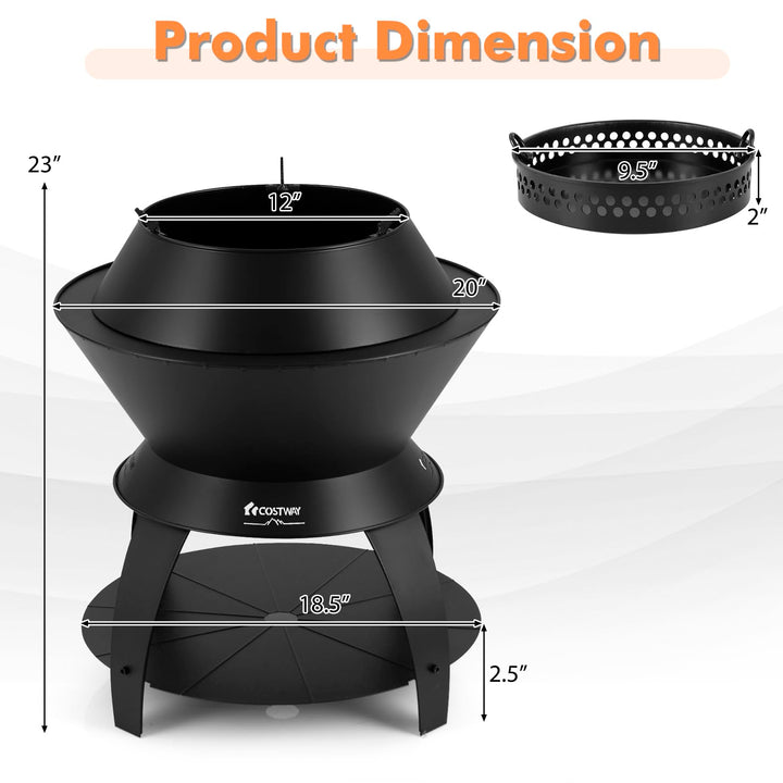 Giantex 3-in-1 Smokeless Fire Pit, 20" Wood Burning Firepit w/Removable Wok Ring &amp; Ash Pan