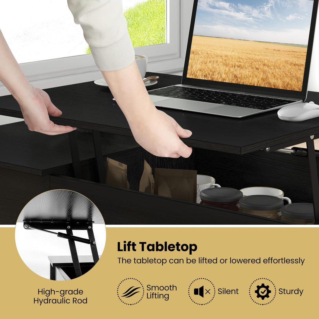 Giantex Lift Top Coffee Table, Modern Cocktail Table with Hidden Compartment, Open Shelf &amp; Cabinet