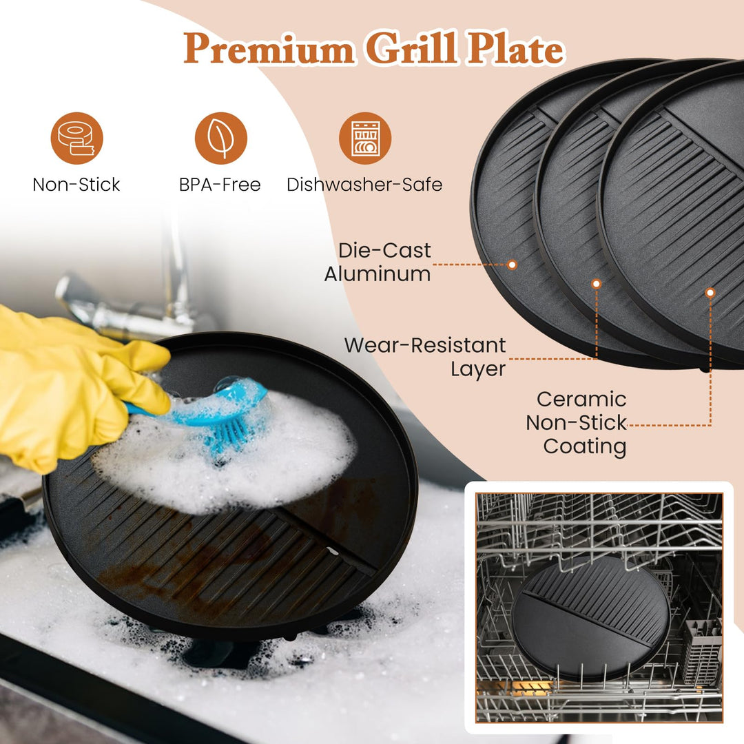 Giantex 1200W Electric BBQ Grills Outdoor Cooking with Lid &amp; Thermometer