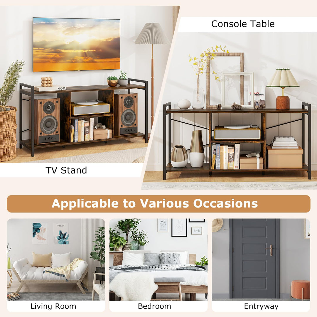 Giantex TV Stand for TVs up to 55", 3-Tier Entertainment Center with Open Storage Shelves, Side Guardrails &amp; Metal Frame