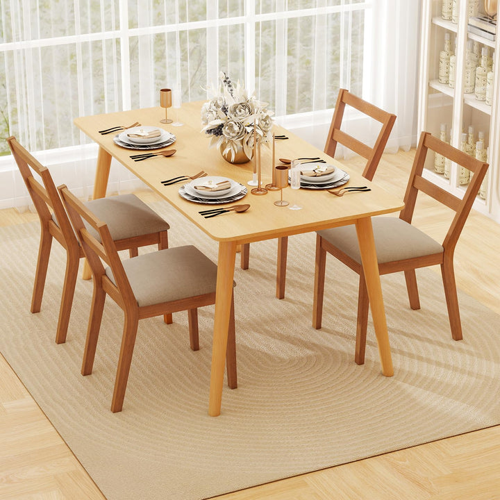 Giantex Wooden Dining Chairs Set of 2/4 Farmhouse Upholstered Kitchen Chairs with Rubber Wood Legs &amp; Fabric Padded Seat