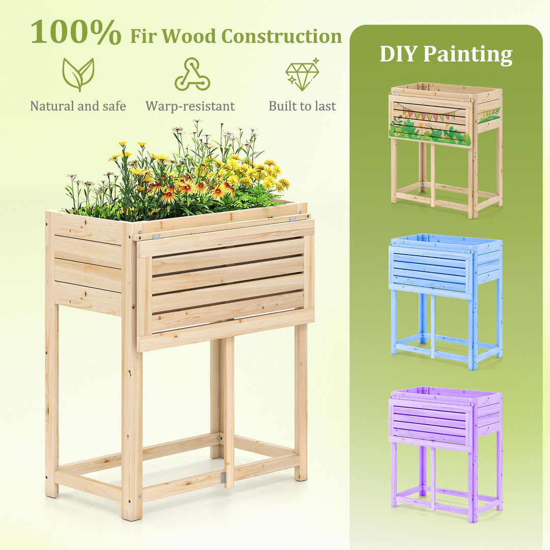 Giantex Wood Raised Garden Bed w/Folding Drop-Leaf Potting Table