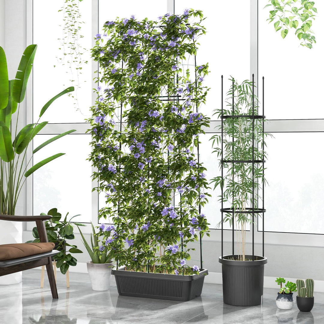Giantex Set of 2 Raised Garden Bed w/Trellis &amp; Plant Cage, Planter Box w/ 71” Cucumber Trellis
