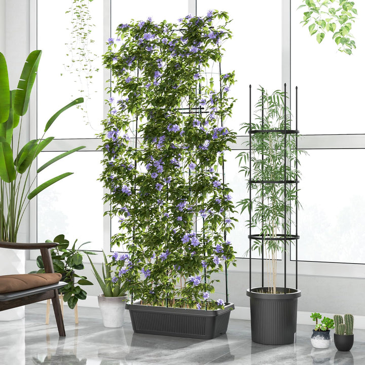 Giantex Set of 2 Raised Garden Bed w/Trellis &amp; Plant Cage, Planter Box w/ 71” Cucumber Trellis