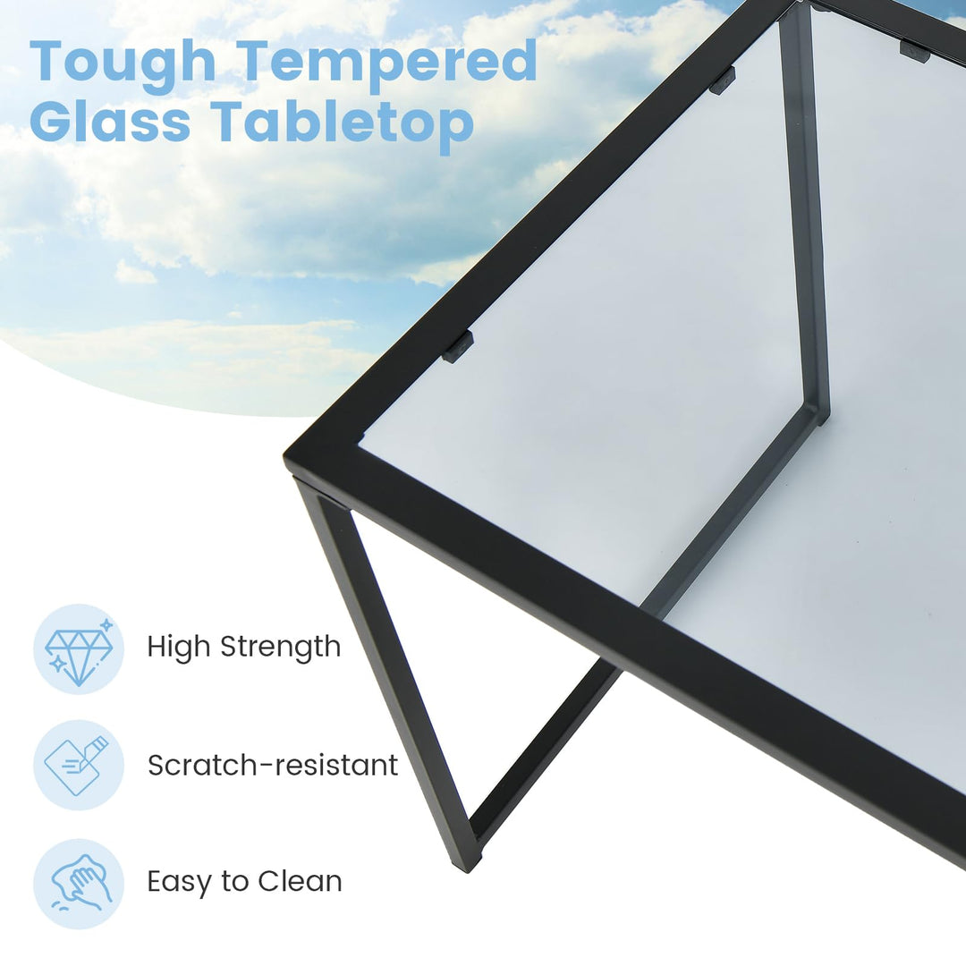 Giantex Outdoor 17” Square Table - Patio Tempered Glass End Table Side Table with Metal Frame