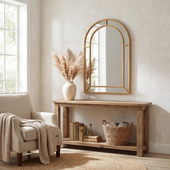 Giantex Gold Arched Wall Mirror with Beaded Frame for Bathroom Entryway