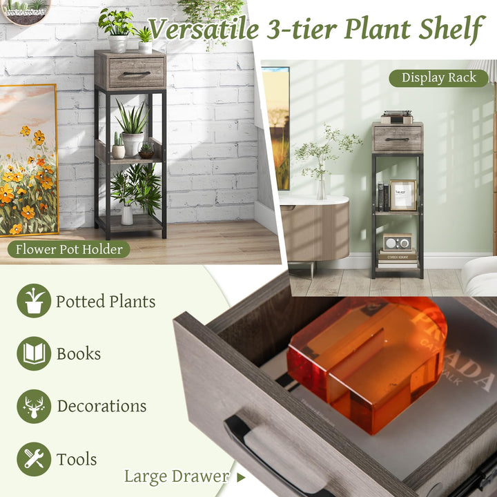 Giantex 3 Tier Tall Plant Stand Indoor, 36 Inch Corner Plant Holder with Drawer &amp; Metal Frame