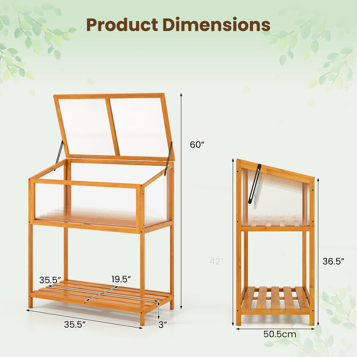Giantex Wood Cold Frame Greenhouse with Transparent Openable Roof &amp; Slatted Shelf
