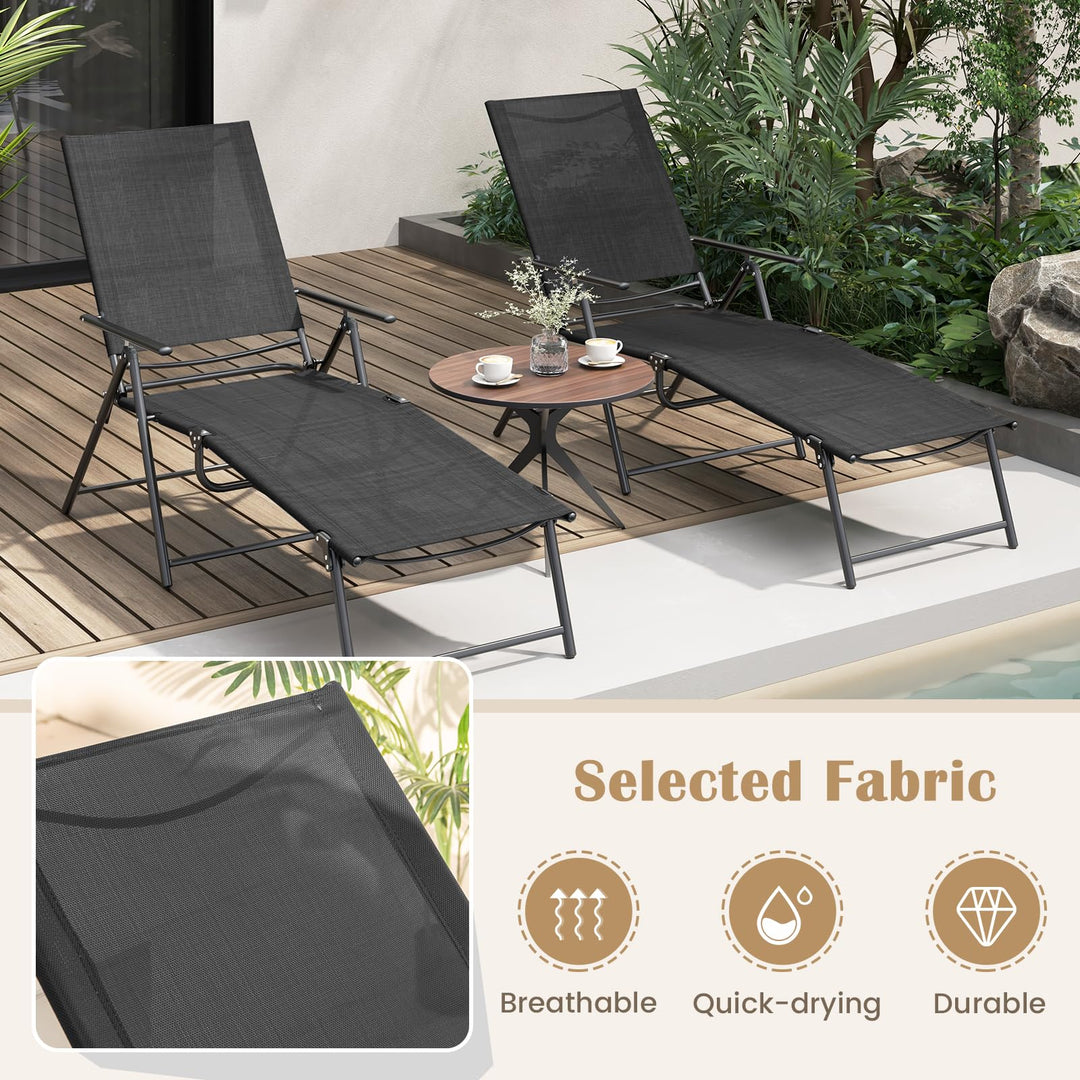 Giantex Lounge Chair Outdoor Set of 2 - Tanning Chair with 6 Adjustable Backrest