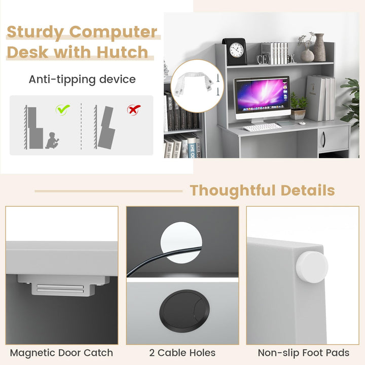 Giantex Computer Desk with Hutch, Home Office Desk with Storage Cabinet &amp; Adjustable Shelf