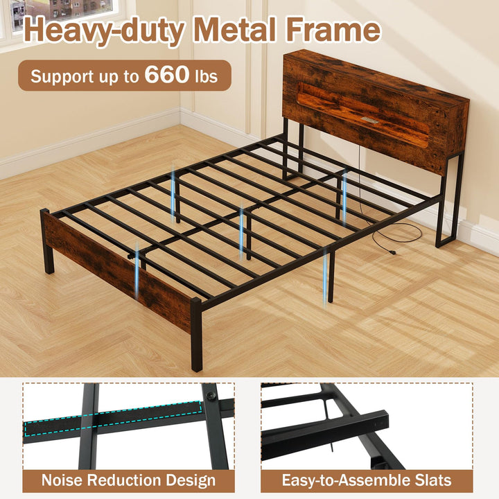 Giantex Full Size Bed Frame with LED Lights &amp; Charging Station